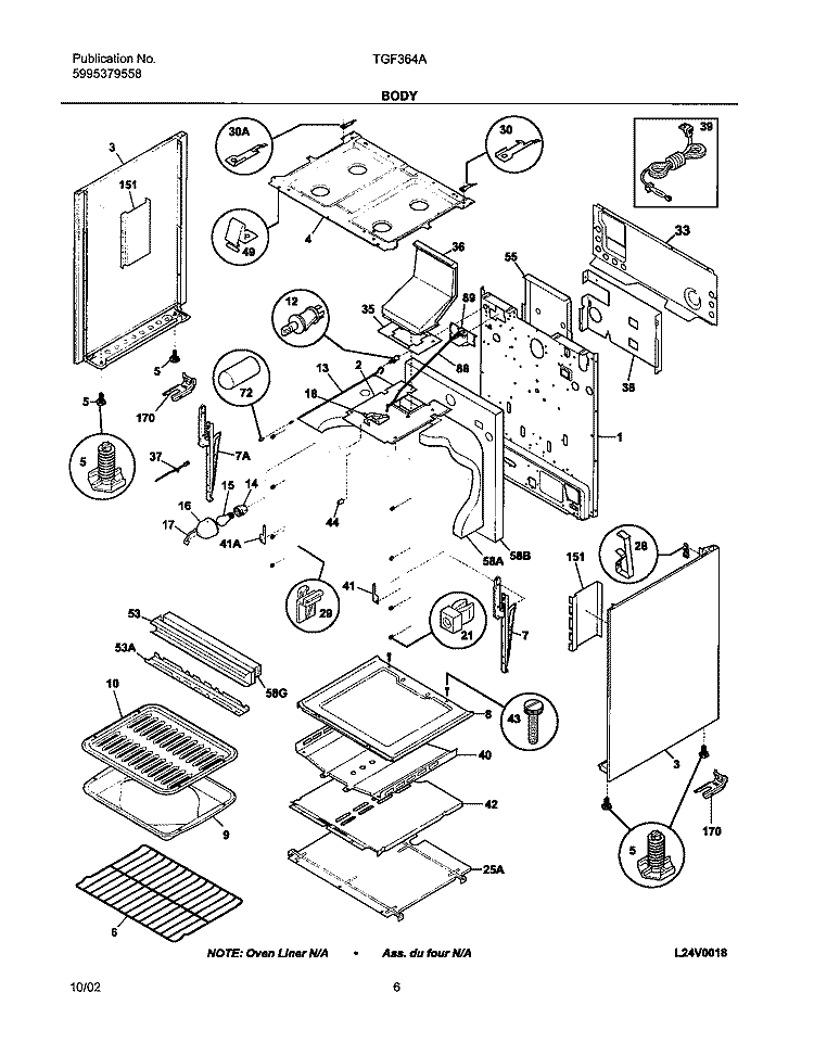 BODY Diagram and Parts List for TGF364ASD  Tappan Range