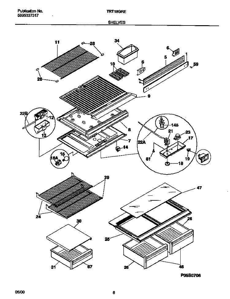 SHELVES Diagram and Parts List for TRT18GRED7  Tappan Refrigerator