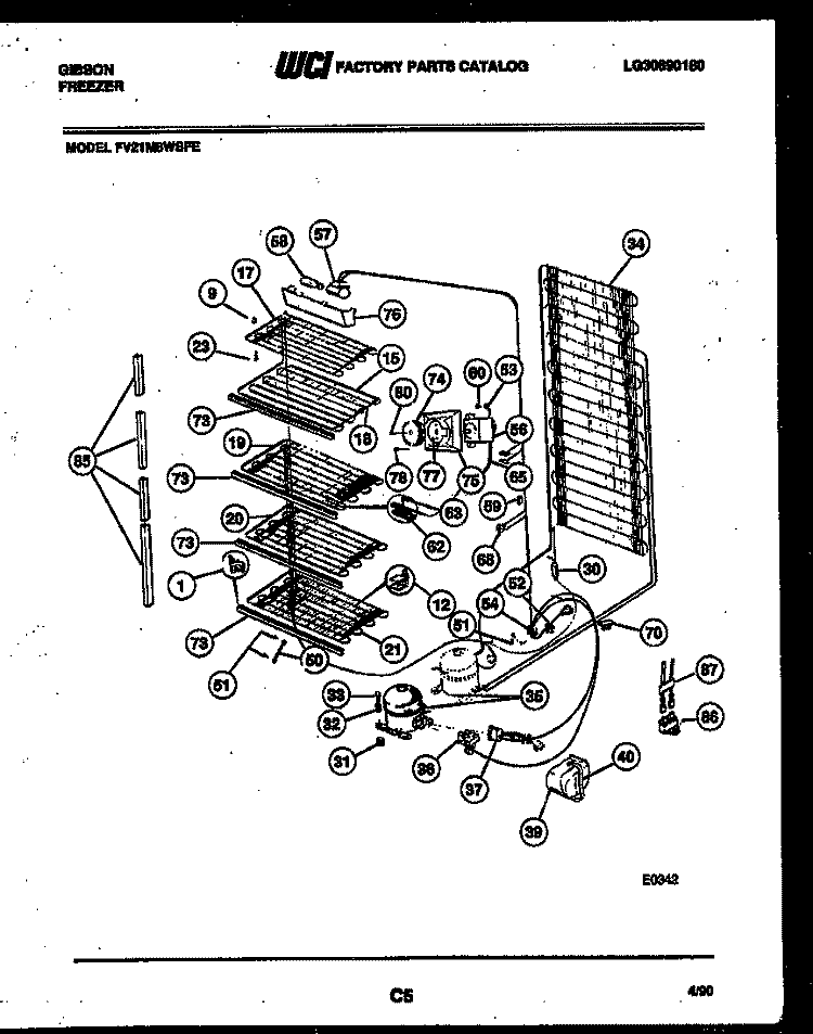 SYSTEM AND ELECTRICAL PARTS Diagram and Parts List for FV21M8WSFE  Gibson Freezer