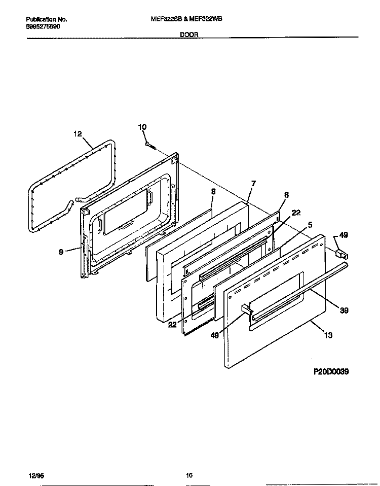 DOOR Diagram and Parts List for MEF322WBSE  Frigidaire Range