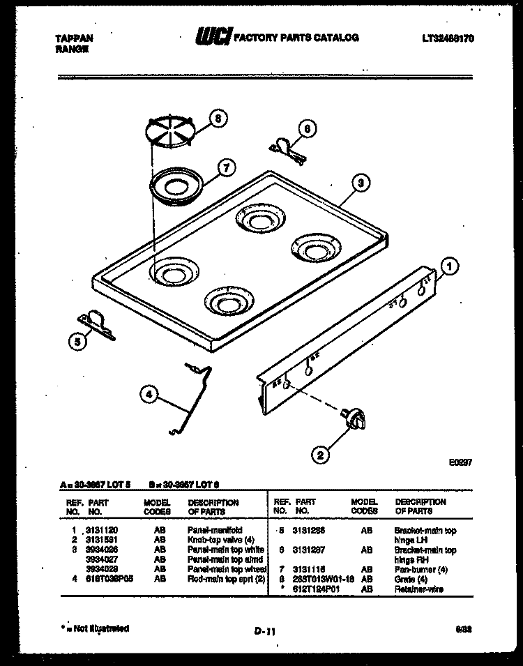 COOKTOP PARTS Diagram and Parts List for 30-3857-00-06  Tappan Range