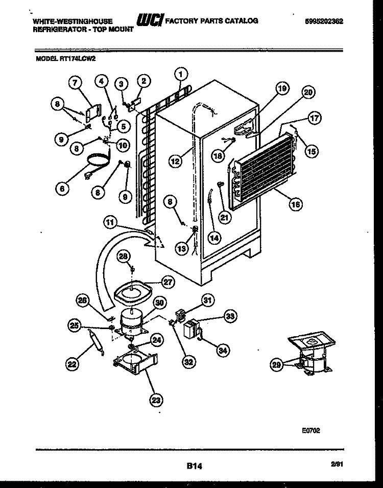 SYSTEM AND AUTOMATIC DEFROST PARTS Diagram and Parts List for RT174LCD2  Frigidaire Refrigerator