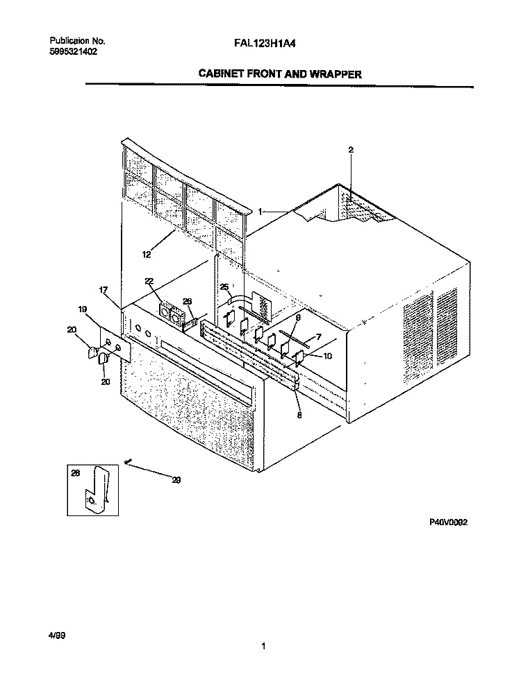 CABINET FRONT / WRAPPER Diagram and Parts List for FAL123H1A4  Frigidaire Air Conditioner