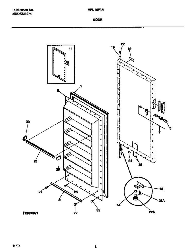 DOOR Diagram and Parts List for MFU16F3BW7  Frigidaire Freezer