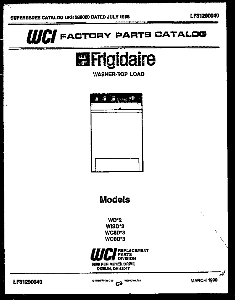 COVER Diagram and Parts List for WC9DW3  Frigidaire Washer
