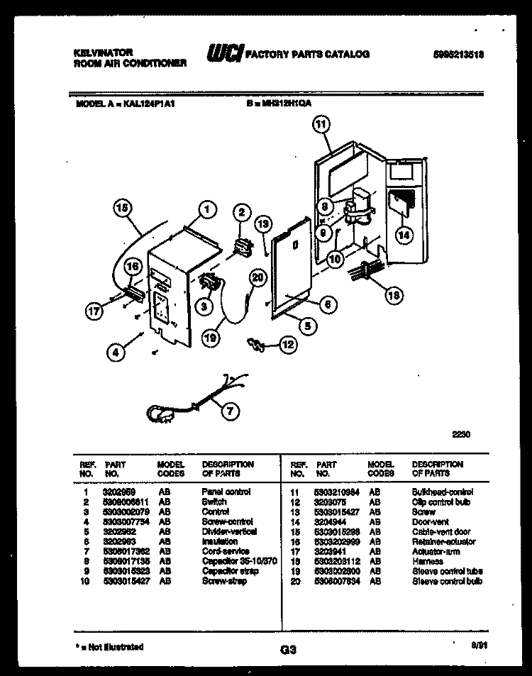 ELECTRIC PARTS Diagram and Parts List for KAL124P1A1  Kelvinator Air Conditioner