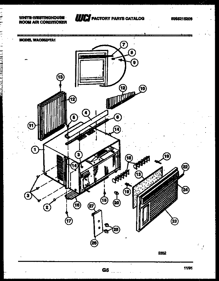 CABINET PARTS Diagram and Parts List for WAC062P7A1  Frigidaire Air Conditioner