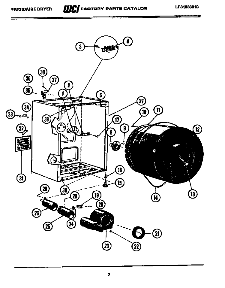 CABINET AND COMPONENT PARTS Diagram and Parts List for DE2000D-L1  Frigidaire Dryer