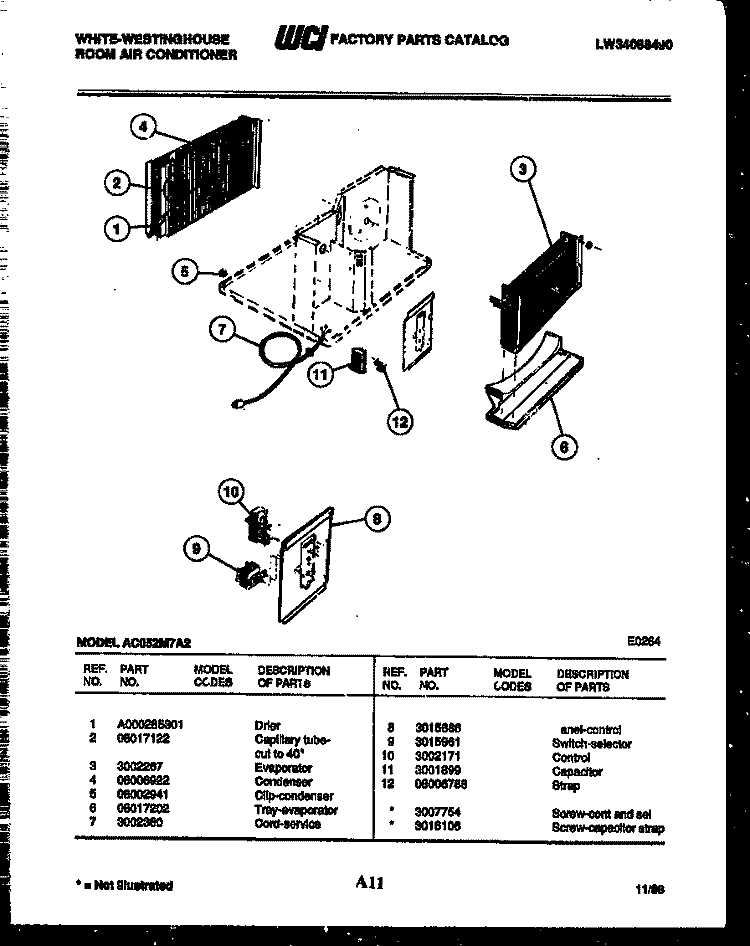 ELECTRICAL PARTS Diagram and Parts List for AC052M7A2  Frigidaire Air Conditioner
