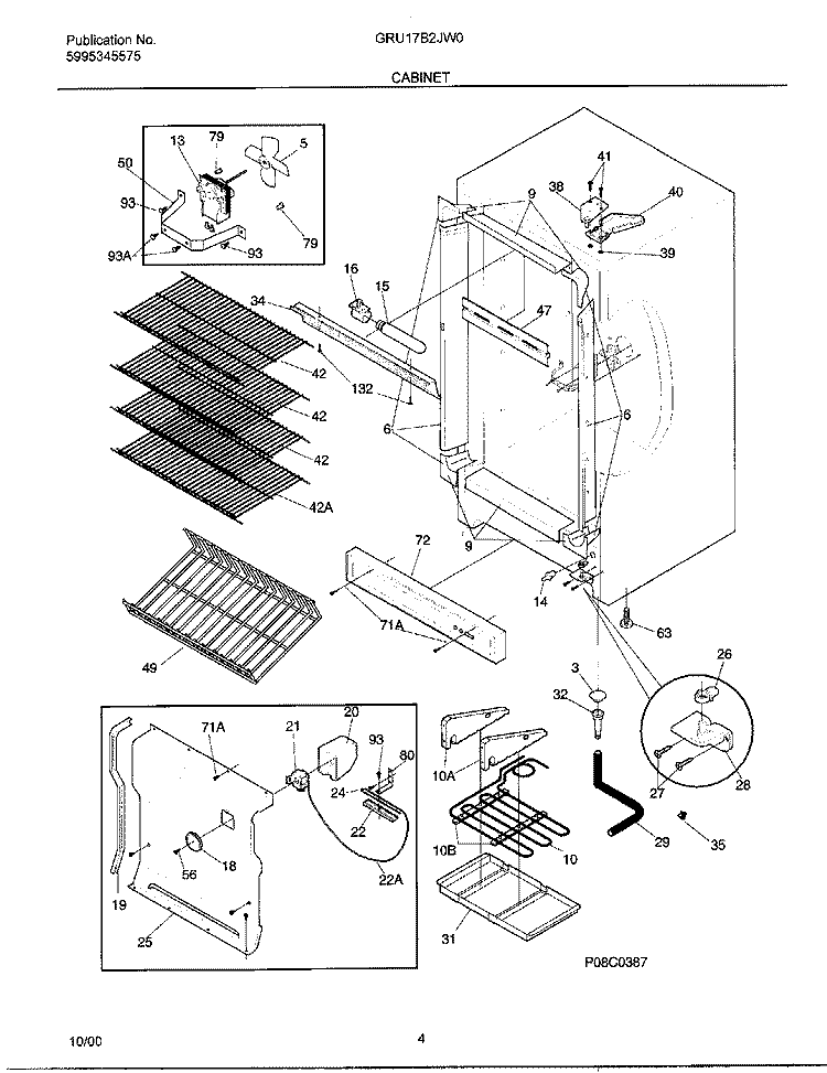 CABINET Diagram and Parts List for GRU17B2JW0  Westinghouse Refrigerator