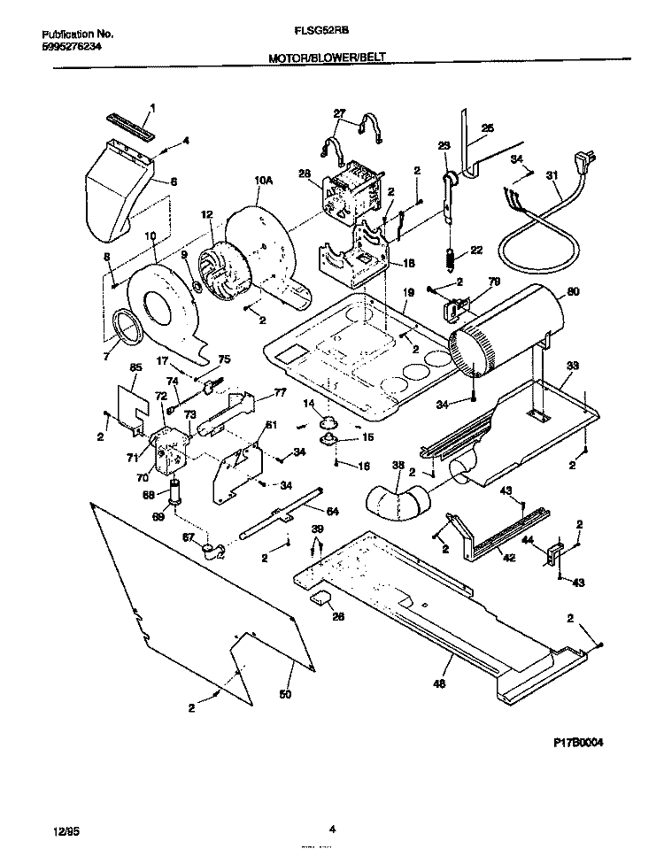 MOTOR / BLOWER / BELT Diagram and Parts List for FLXG52RBT1  Frigidaire Washer Dryer Combo