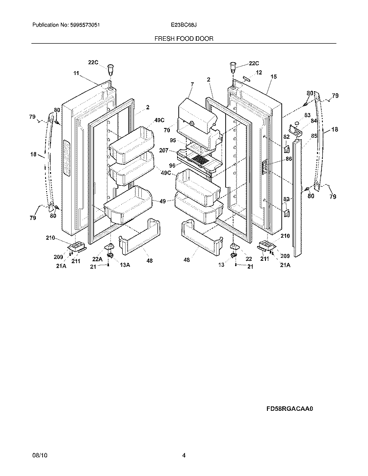 FRESH FOOD DOOR Diagram and Parts List for E23BC68JSS0  Electrolux Refrigerator