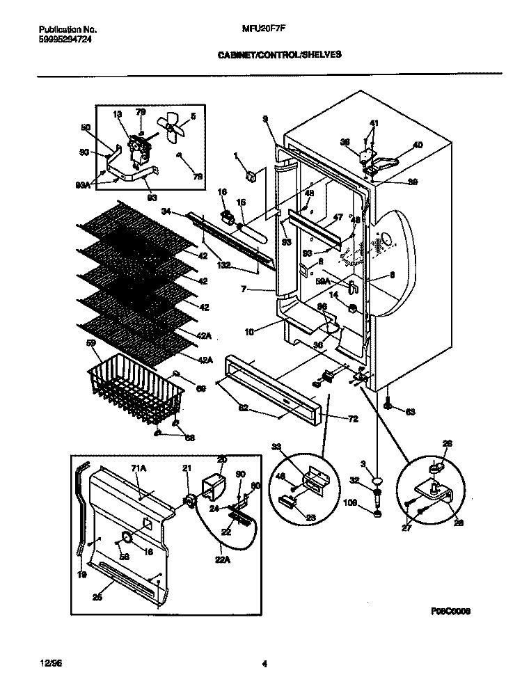 CABINET / CONTROL / SHELVES Diagram and Parts List for MFU20F7FW0  Frigidaire Freezer
