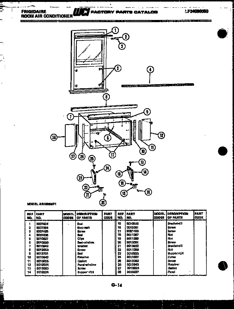WINDOW MOUNTING PARTS Diagram and Parts List for AR18NS5F1  Frigidaire Air Conditioner
