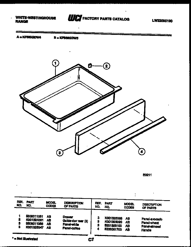 DRAWER PARTS Diagram and Parts List for KF560GDH4  Frigidaire Range
