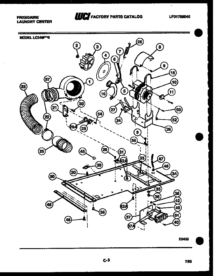 DRYER MOTOR, BLOWER AND BELT Diagram and Parts List for LC248FL0  Frigidaire Washer