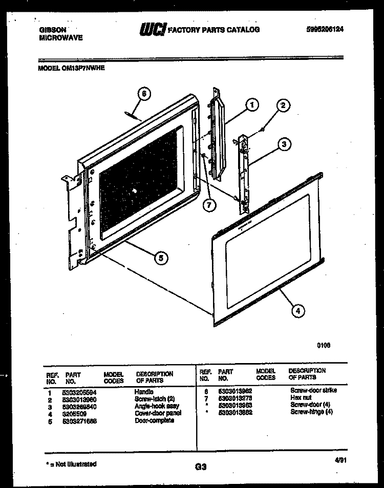 DOOR PARTS Diagram and Parts List for OM13P7NWHE  Gibson Microwave