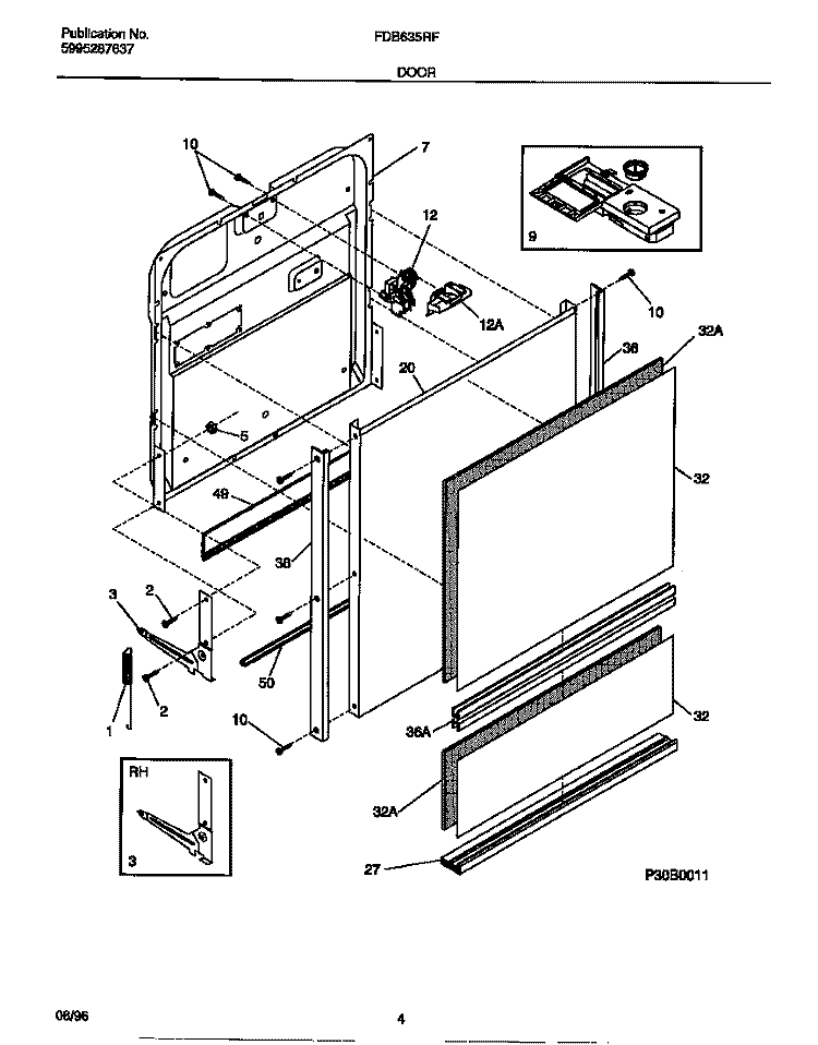 DOOR Diagram and Parts List for FDB635RFR0  Frigidaire Dishwasher