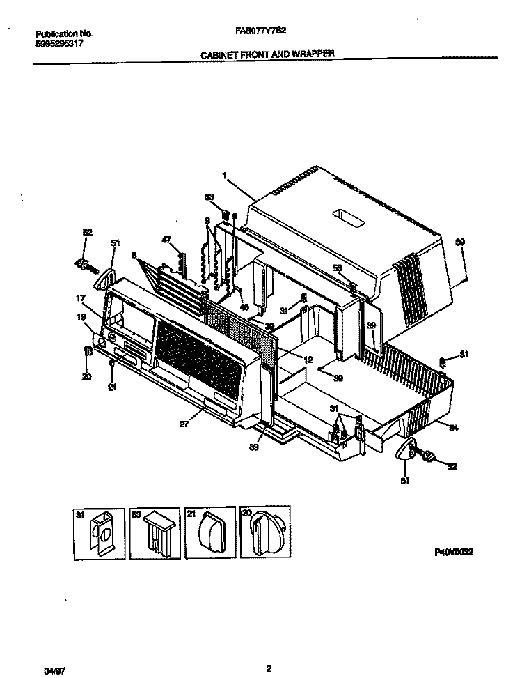 CABINET FRONT AND WRAPPER Diagram and Parts List for FAB077Y7B2  Frigidaire Air Conditioner