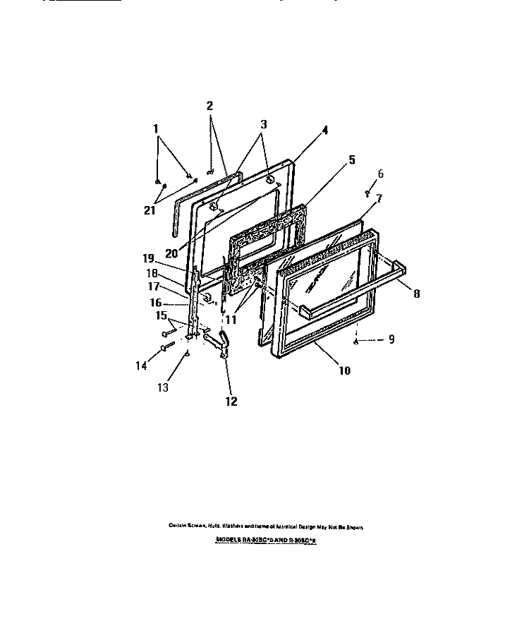 OVEN DOOR PANELS Diagram and Parts List for RA30BCW0  Frigidaire Range
