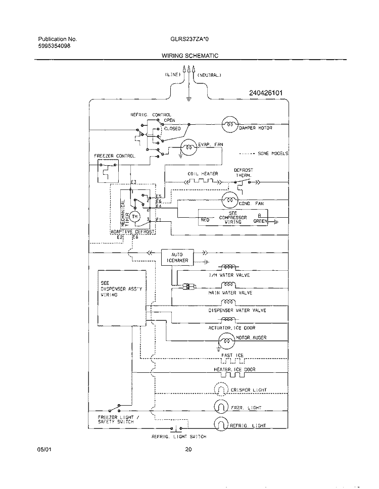 WIRING SCHEMATIC Diagram and Parts List for GLRS237ZAB0  Frigidaire Refrigerator