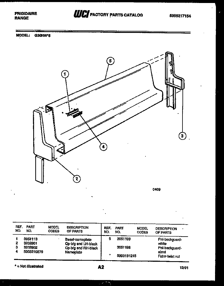 BACKGUARD Diagram and Parts List for G30NW5  Frigidaire Range