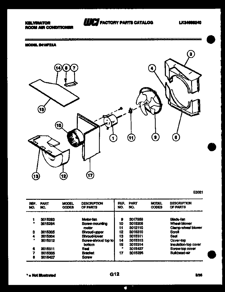 AIR HANDLING PARTS Diagram and Parts List for S418F2XA  Kelvinator Air Conditioner