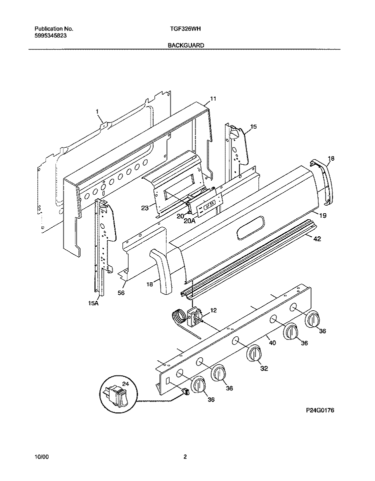 BACKGUARD Diagram and Parts List for TGF326WHSE  Tappan Range