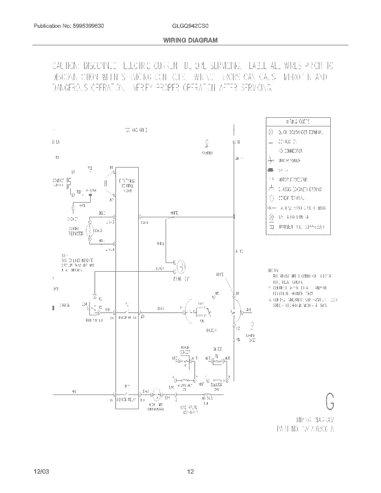 WIRING DIAGRAM Diagram and Parts List for GLGQ942CS0  Frigidaire Dryer