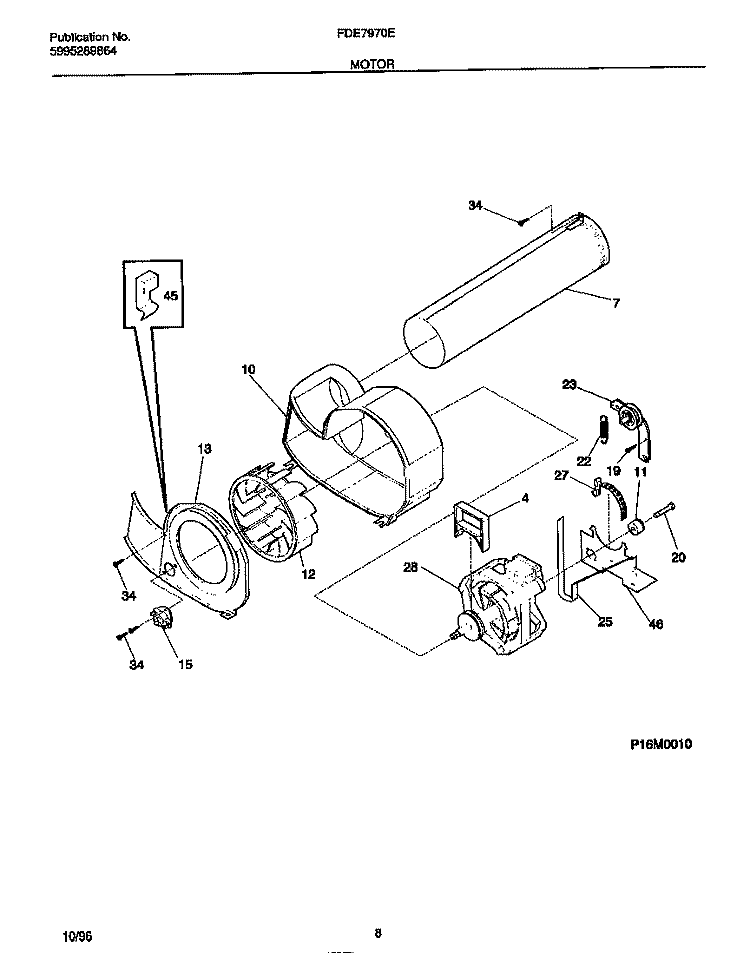 MOTOR Diagram and Parts List for FDE7970EW0  Frigidaire Dryer