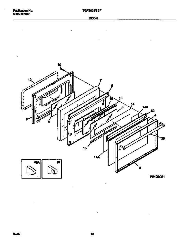 DOOR Diagram and Parts List for TGF362BBBF  Tappan Range