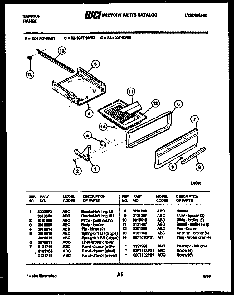 BROILER DRAWER PARTS Diagram and Parts List for 32-1027-23-03  Tappan Range
