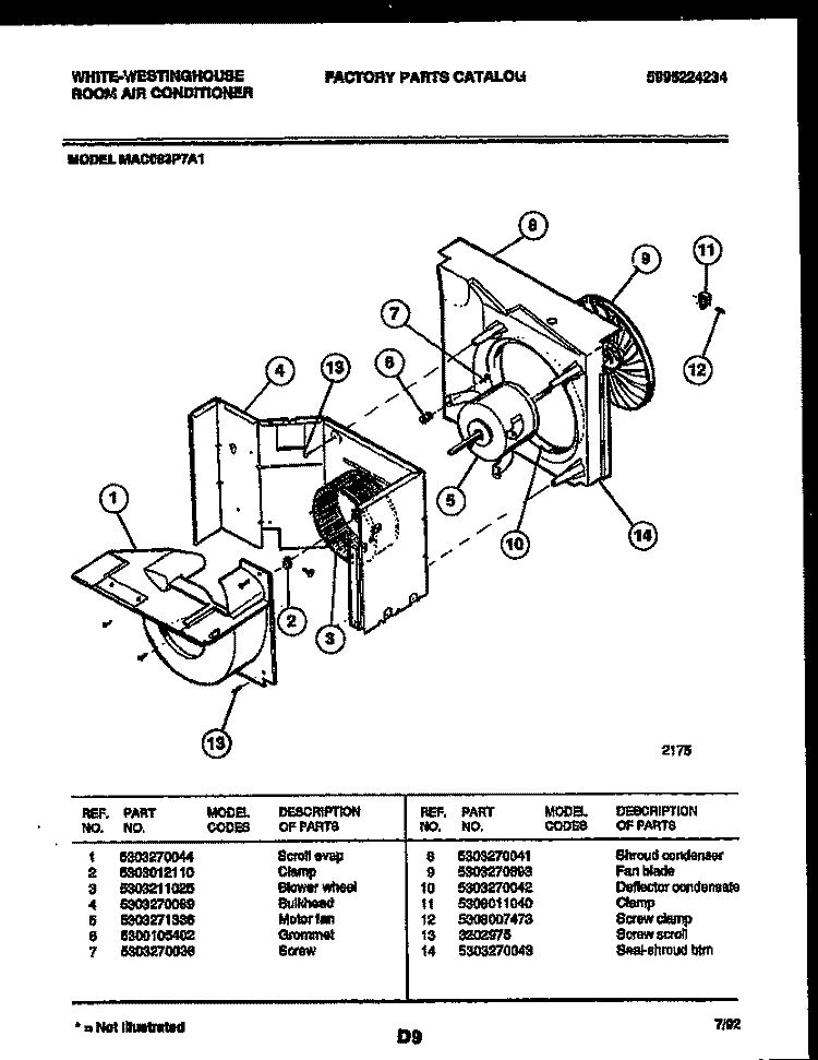 AIR HANDLING PARTS Diagram and Parts List for MAC063P7A1  Frigidaire Air Conditioner