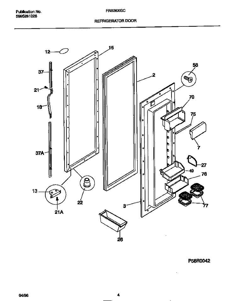 REFRIGERATOR DOOR Diagram and Parts List for FRS26XGCD2  Frigidaire Refrigerator