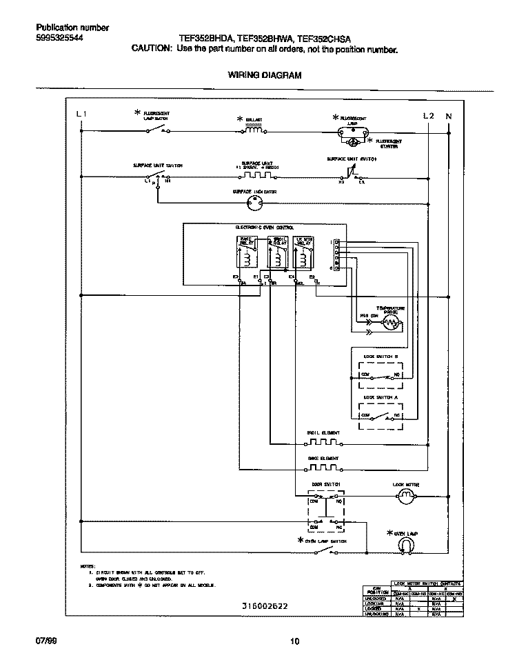WIRING DIAGRAM Diagram and Parts List for TEF352BHDA  Tappan Range