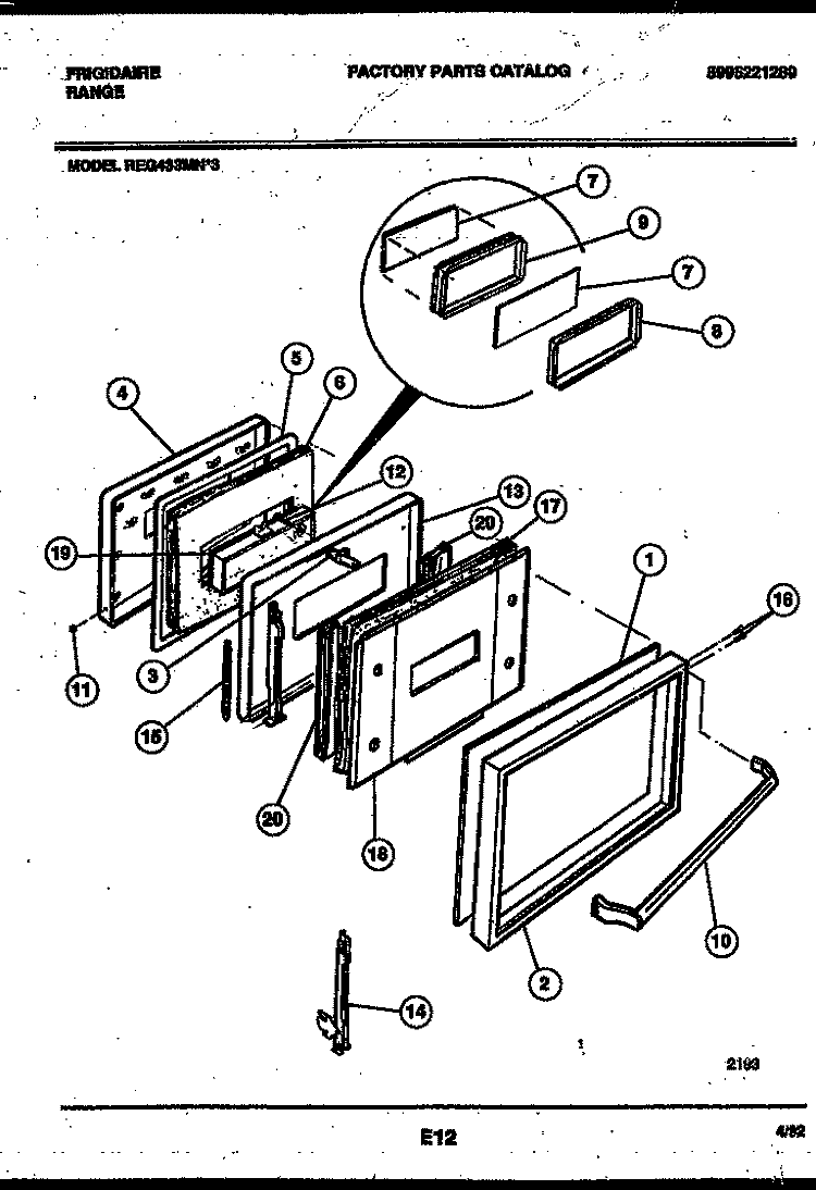DOOR PARTS Diagram and Parts List for REG433MNW3  Frigidaire Range