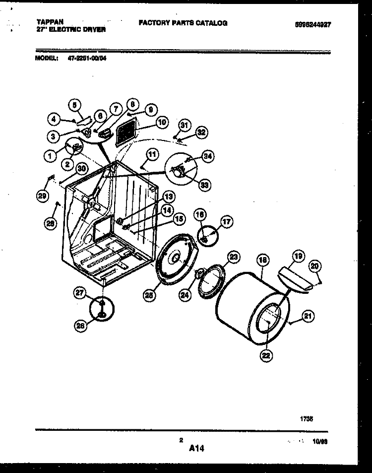 CABINET AND COMPONENT PARTS Diagram and Parts List for 47-2251-23-04  Tappan Dryer