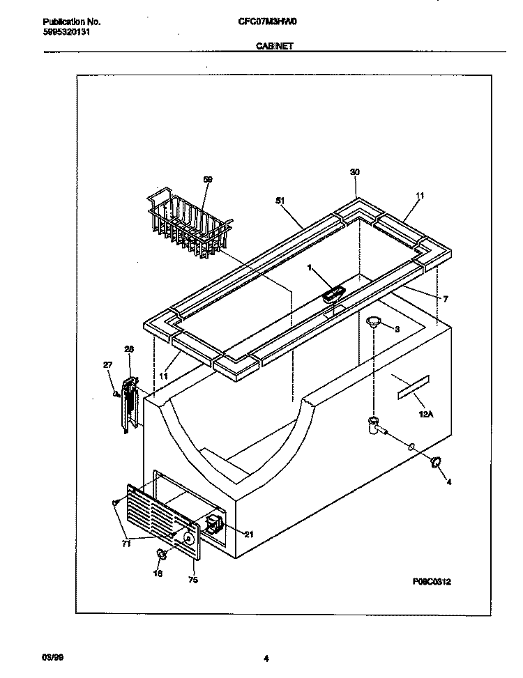 CABINET Diagram and Parts List for CFC07M3HW0  Frigidaire Freezer