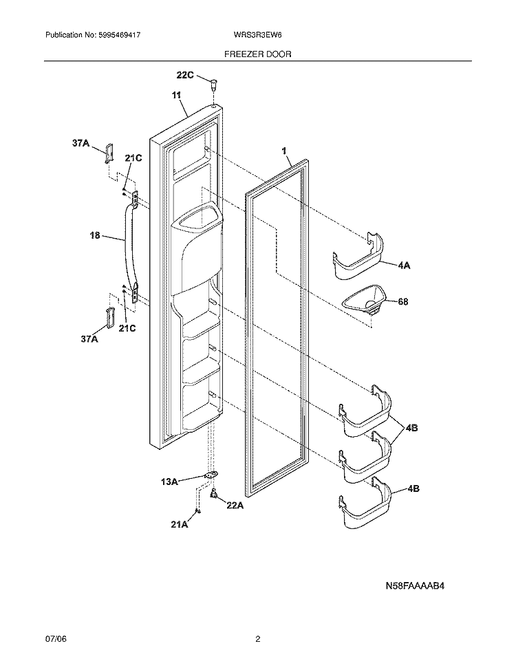 FREEZER DOOR Diagram and Parts List for WRS3R3EW6  Westinghouse Refrigerator
