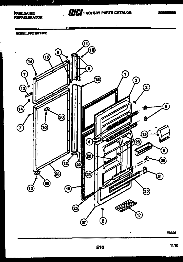 DOOR PARTS Diagram and Parts List for FPZ19TFW2  Frigidaire Refrigerator