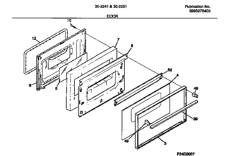 DOOR Diagram and Parts List for 30-2251-00-09  Tappan Range