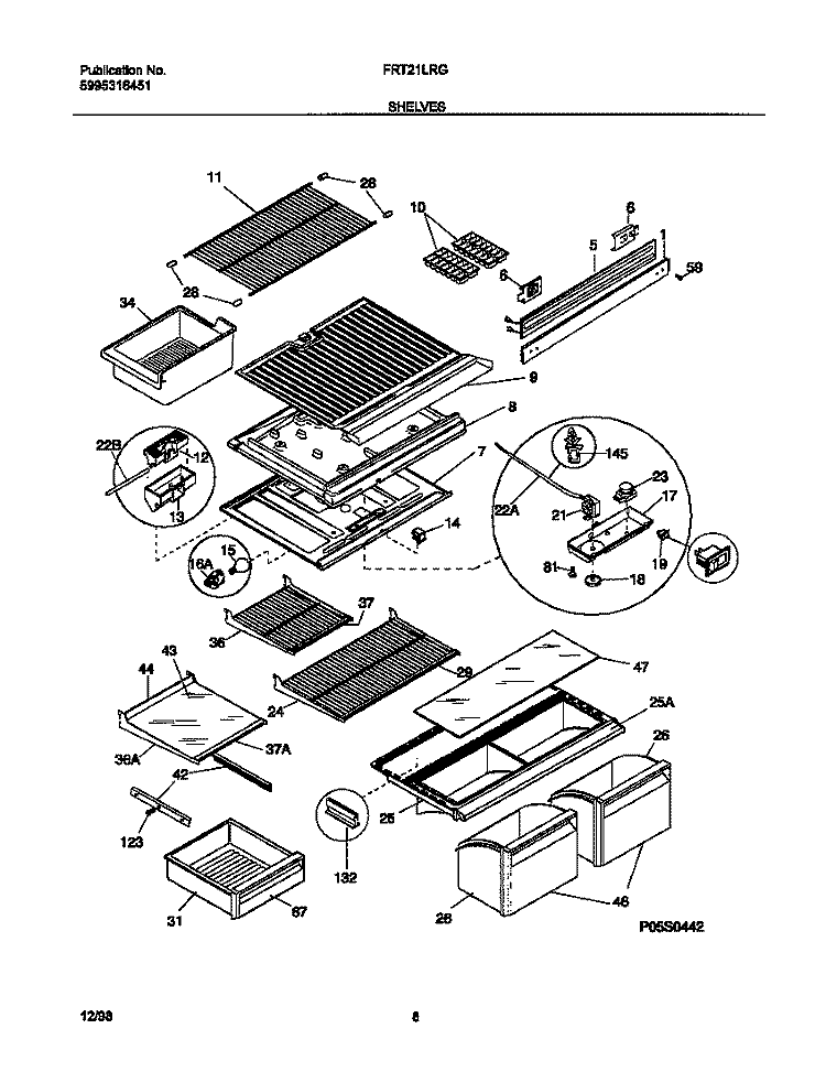 SHELVES Diagram and Parts List for FRT21LRGW2  Frigidaire Refrigerator