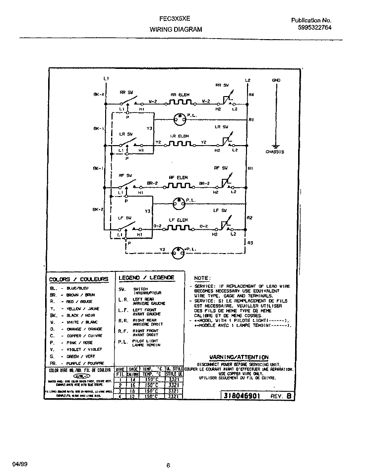WIRING DIAGRAM Diagram and Parts List for FEC3X5XETA  Frigidaire Cooktop