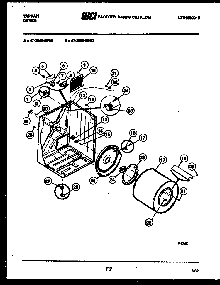 CABINET AND COMPONENT PARTS Diagram and Parts List for 47-2828-23-02  Tappan Dryer