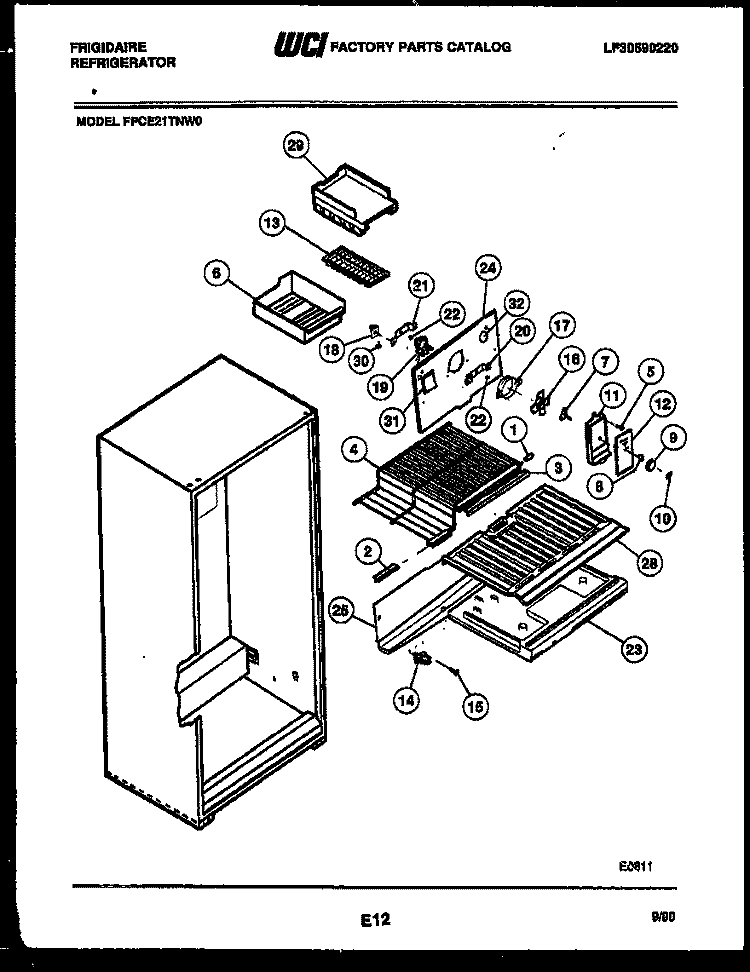 SHELVES AND SUPPORTS Diagram and Parts List for FPCE21TNH0  Frigidaire Refrigerator