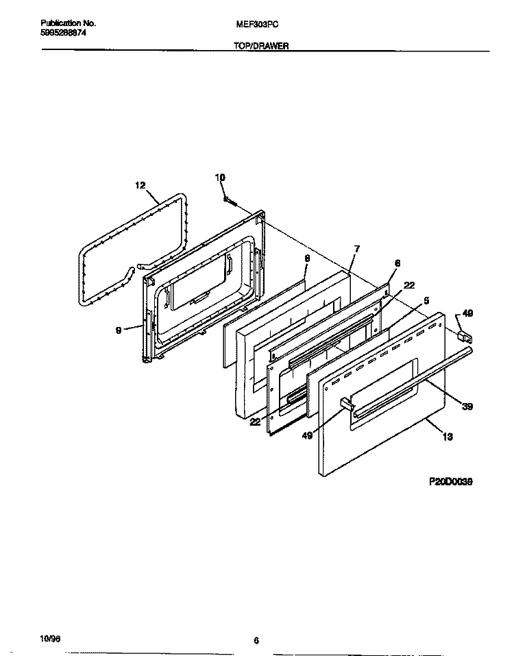 TOP / DRAWER Diagram and Parts List for MEF303PCWG  Frigidaire Range