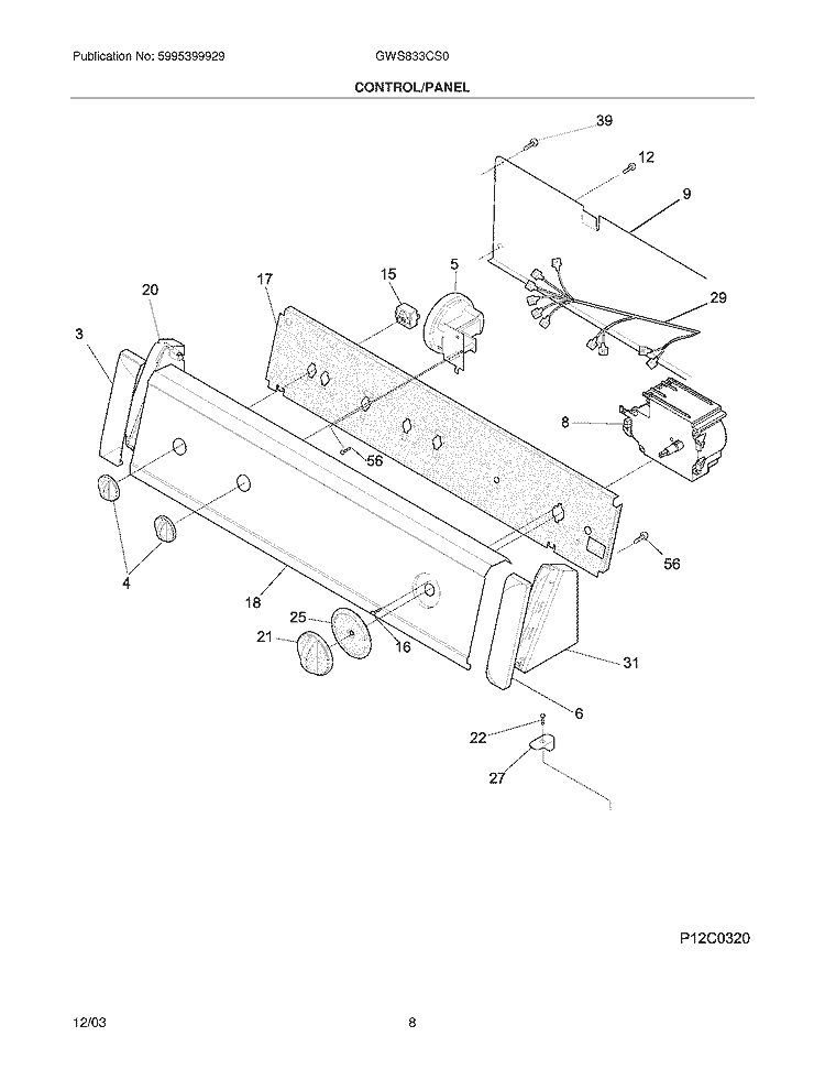 CONTROL PANEL Diagram and Parts List for GWS833CS0  Gibson Washer