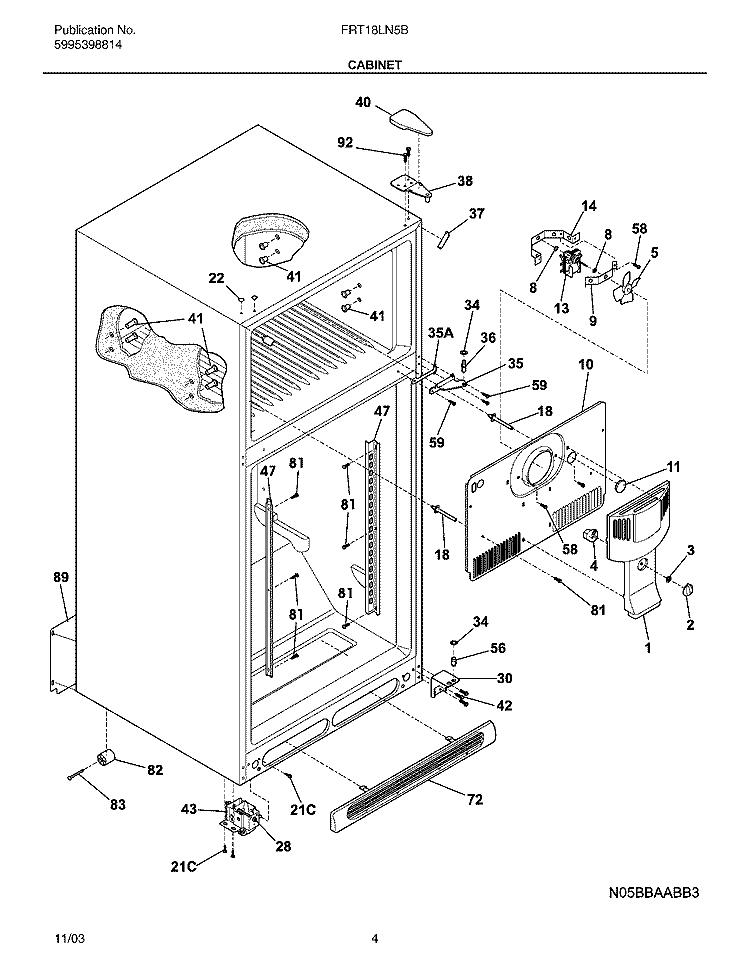CABINET Diagram and Parts List for FRT18LN5BQ3  Frigidaire Refrigerator