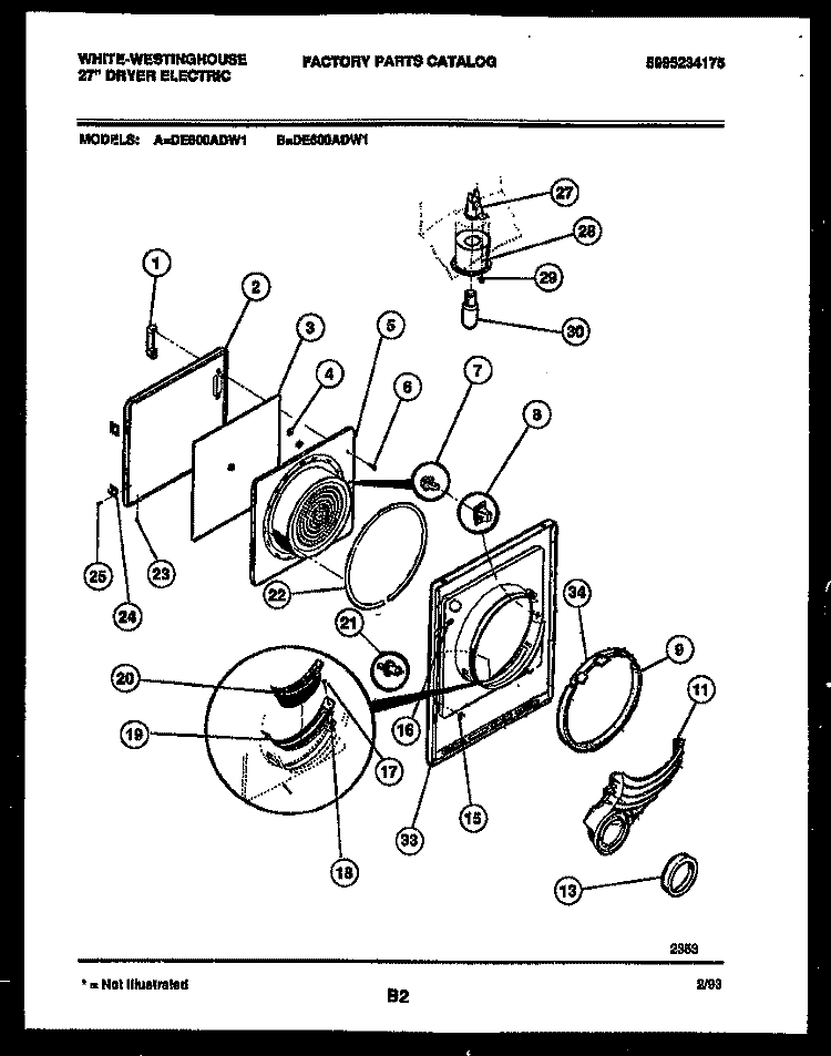 DOOR PARTS Diagram and Parts List for DE800ADD1  Frigidaire Dryer