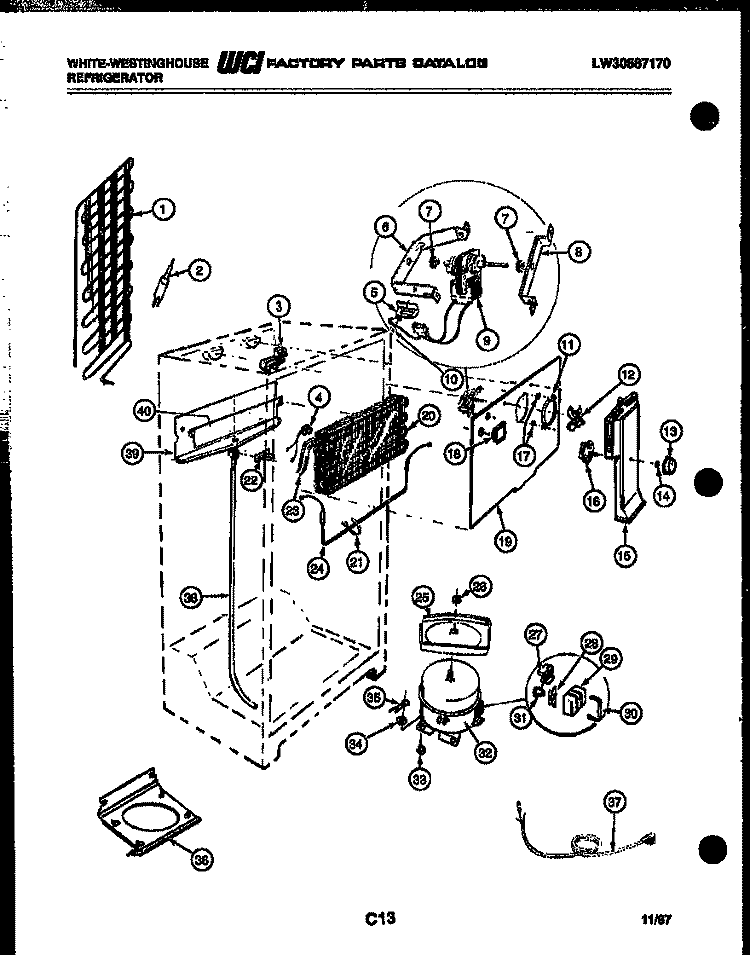 SYSTEM AND AUTOMATIC DEFROST PARTS Diagram and Parts List for RT194ZCD1  Frigidaire Refrigerator